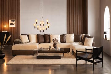 Cuba 5-seters Høyrevendt U-formet Sofa med Divan og Sjeselong i Manchester/Kunstlær inkl. Pynteputer - Brun / Beige - Møbler - Sofaer - U-sofa