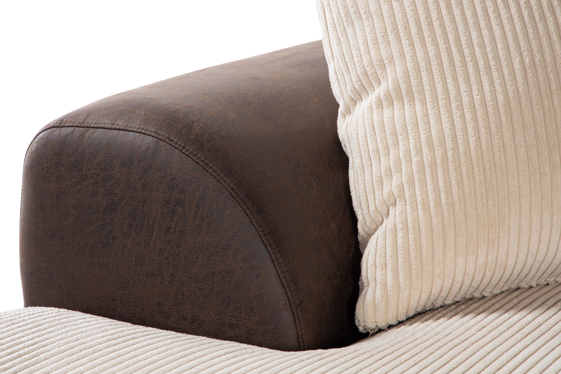 Cuba 5-seters Høyrevendt U-formet Sofa med Divan og Sjeselong i Manchester/Kunstlær inkl. Pynteputer - Brun / Beige - Møbler - Sofaer - U-sofa