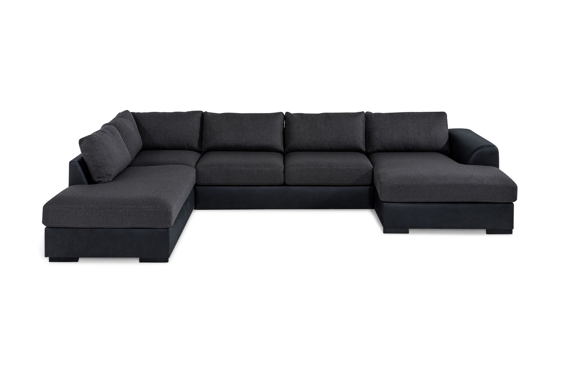 Cuba 5-seters Venstrevendt U-formet Large Sofa med Divan og Sjeselong i Kunstlær/Stoff - Svart / Grå - Møbler - Sofaer - U-sofa