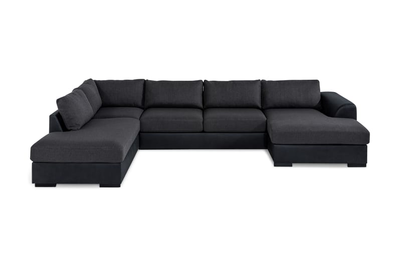 Cuba 5-seters Venstrevendt U-formet Large Sofa med Divan og Sjeselong i Kunstlær/Stoff - Svart / Grå - Møbler - Sofaer - U-sofa