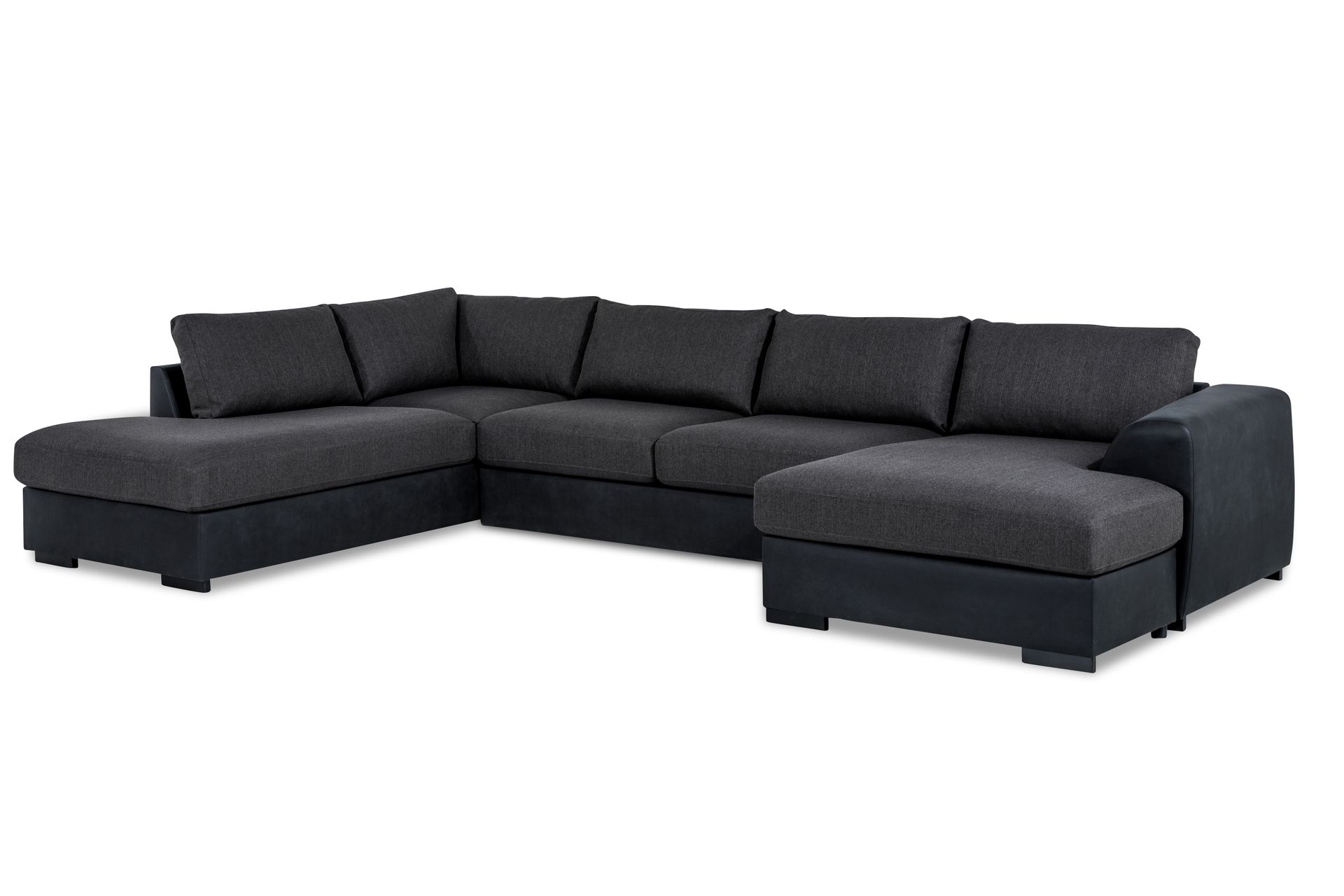 Cuba 5-seters Venstrevendt U-formet Large Sofa med Divan og Sjeselong i Kunstlær/Stoff - Svart / Grå - Møbler - Sofaer - U-sofa