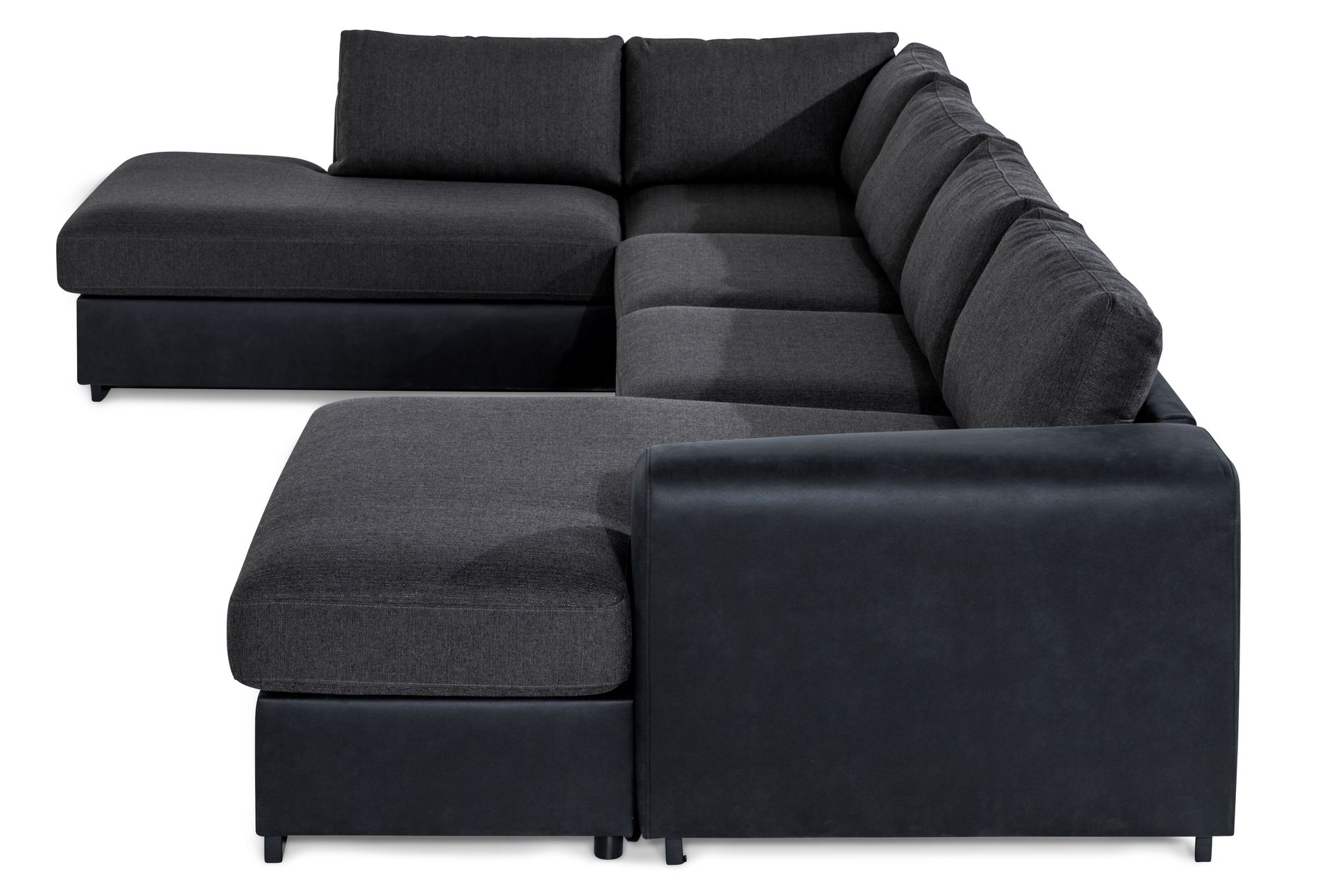 Cuba 5-seters Venstrevendt U-formet Large Sofa med Divan og Sjeselong i Kunstlær/Stoff - Svart / Grå - Møbler - Sofaer - U-sofa