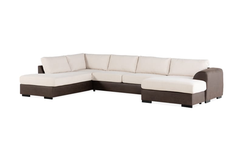 Cuba 5-seters Venstrevendt U-formet Sofa med Divan og Sjeselong i Kunstlær/Stoff - Brun / Beige - Møbler - Sofaer - U-sofa