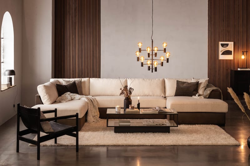 Cuba 5-seters Venstrevendt U-formet Sofa med Divan og Sjeselong i Kunstlær/Stoff - Brun / Beige - Møbler - Sofaer - U-sofa