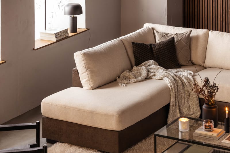 Cuba 5-seters Venstrevendt U-formet Sofa med Divan og Sjeselong i Kunstlær/Stoff - Brun / Beige - Møbler - Sofaer - U-sofa