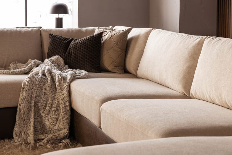 Cuba 5-seters Venstrevendt U-formet Sofa med Divan og Sjeselong i Kunstlær/Stoff - Brun / Beige - Møbler - Sofaer - U-sofa