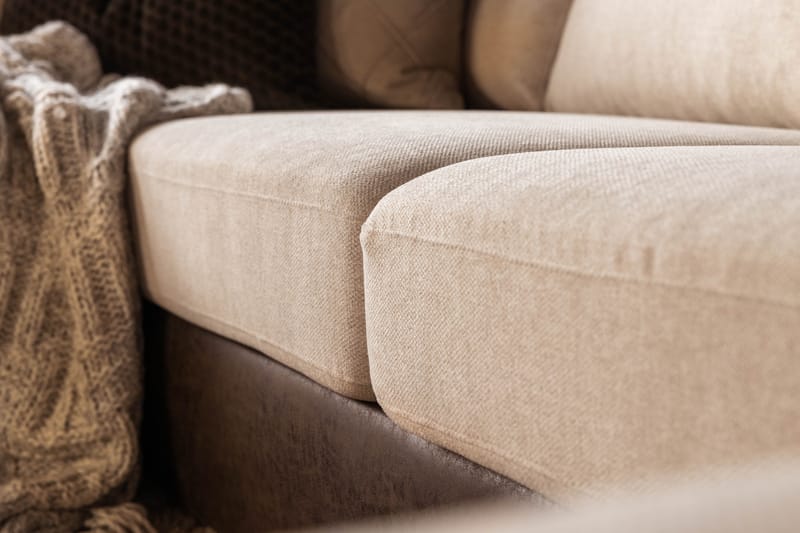 Cuba 5-seters Venstrevendt U-formet Sofa med Divan og Sjeselong i Kunstlær/Stoff - Brun / Beige - Møbler - Sofaer - U-sofa