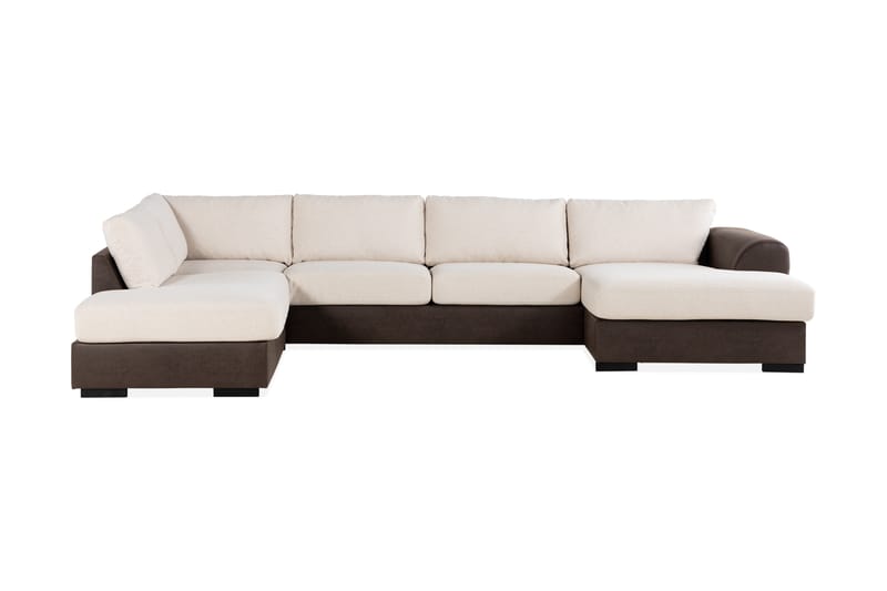 Cuba 5-seters Venstrevendt U-formet Sofa med Divan og Sjeselong i Kunstlær/Stoff - Brun / Beige - Møbler - Sofaer - U-sofa