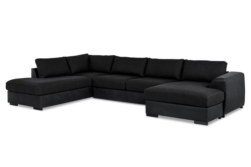 Cuba 5-seters Venstrevendt U-formet Sofa med Divan og Sjeselong i Kunstlær/Stoff - Grå / Svart - Møbler - Sofaer - U-sofa