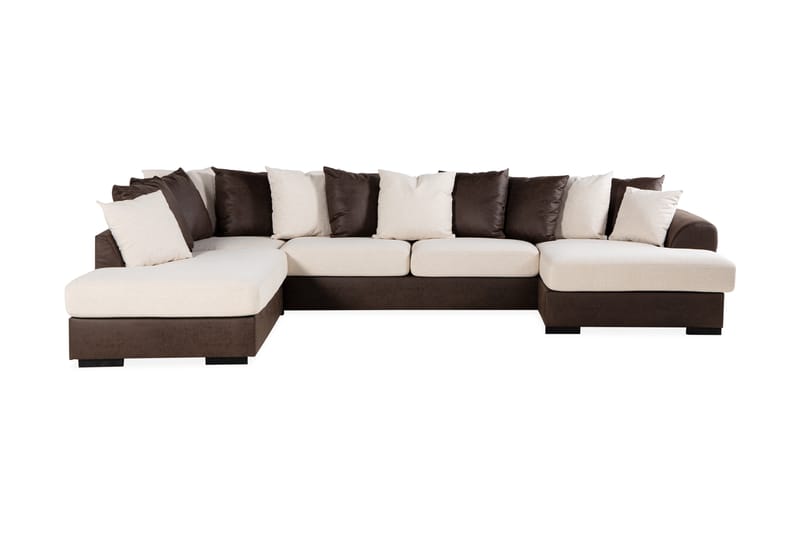 Cuba 5-seters Venstrevendt U-formet Sofa med Divan og Sjeselong i Kunstlær/Stoff inkl. Pynteputer - Brun / Beige - Møbler - Sofaer - U-sofa