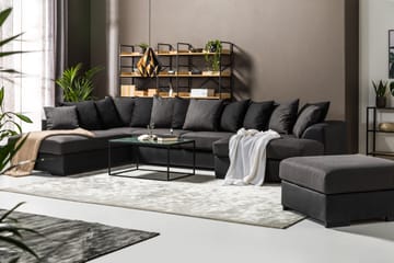 Cuba 5-seters Venstrevendt U-formet Sofa med Divan og Sjeselong i Kunstlær/Stoff inkl. Pynteputer - Svart / Grå - Møbler - Sofaer - U-sofa