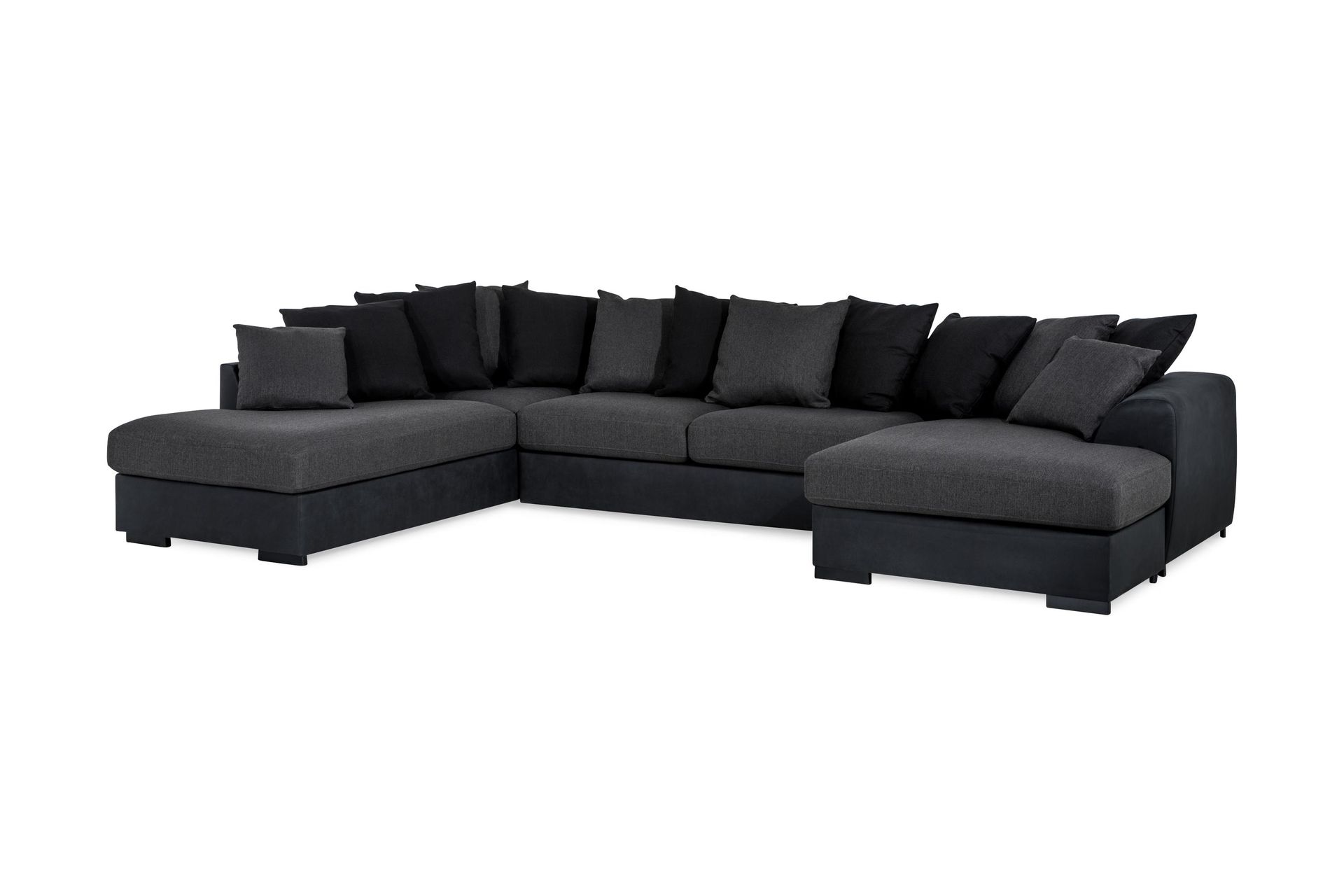 Cuba 5-seters Venstrevendt U-formet Sofa med Divan og Sjeselong i Kunstlær/Stoff inkl. Pynteputer - Svart / Grå - Møbler - Sofaer - U-sofa
