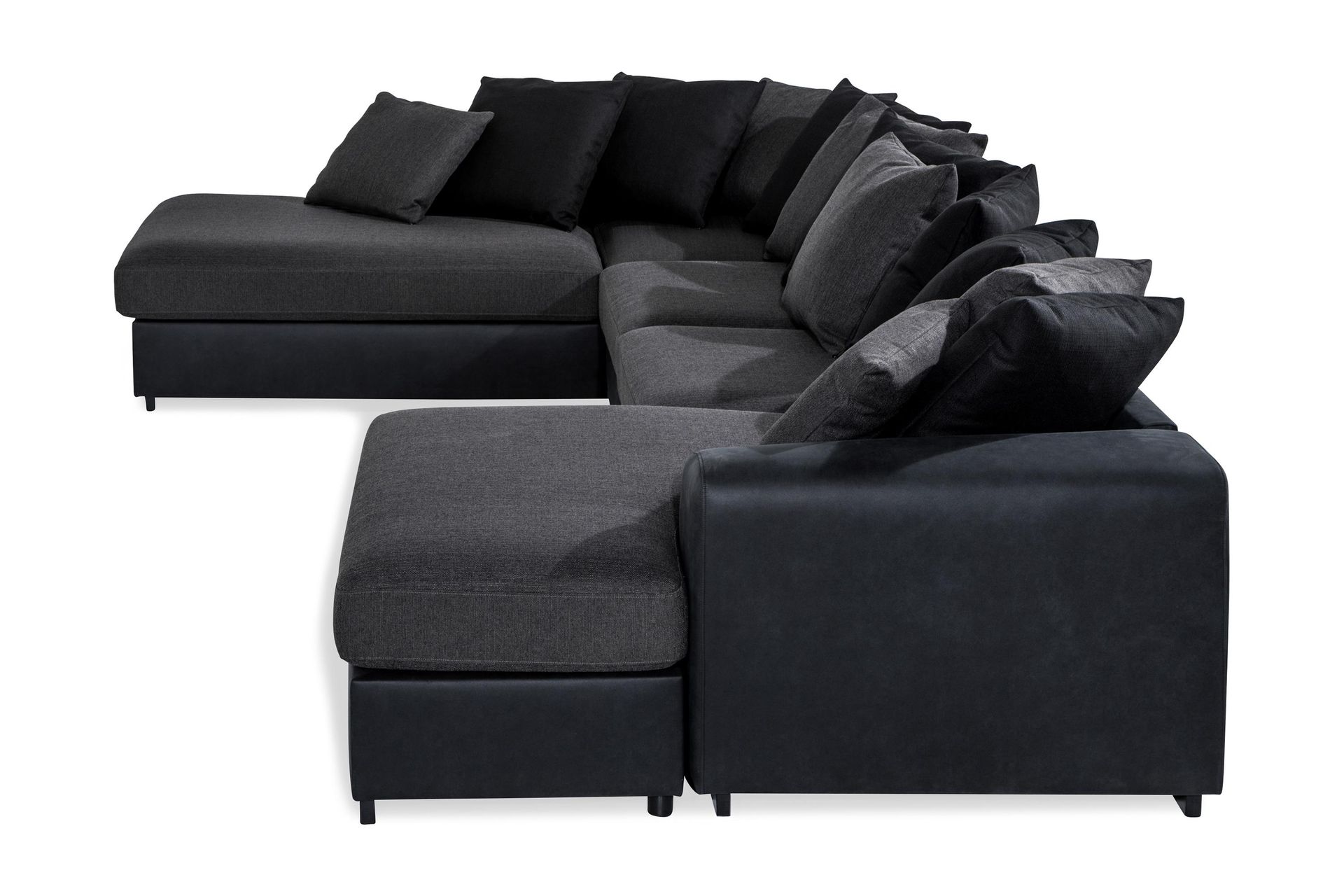 Cuba 5-seters Venstrevendt U-formet Sofa med Divan og Sjeselong i Kunstlær/Stoff inkl. Pynteputer - Svart / Grå - Møbler - Sofaer - U-sofa