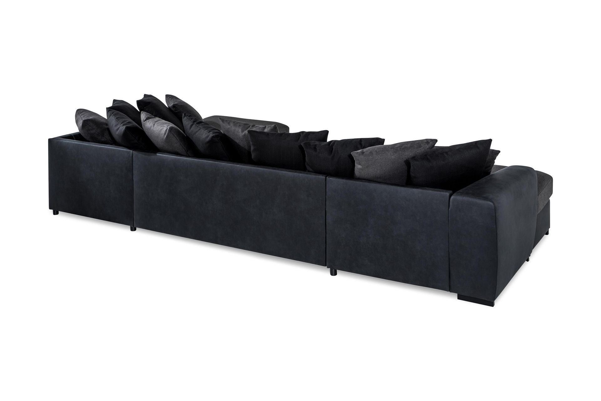 Cuba 5-seters Venstrevendt U-formet Sofa med Divan og Sjeselong i Kunstlær/Stoff inkl. Pynteputer - Svart / Grå - Møbler - Sofaer - U-sofa