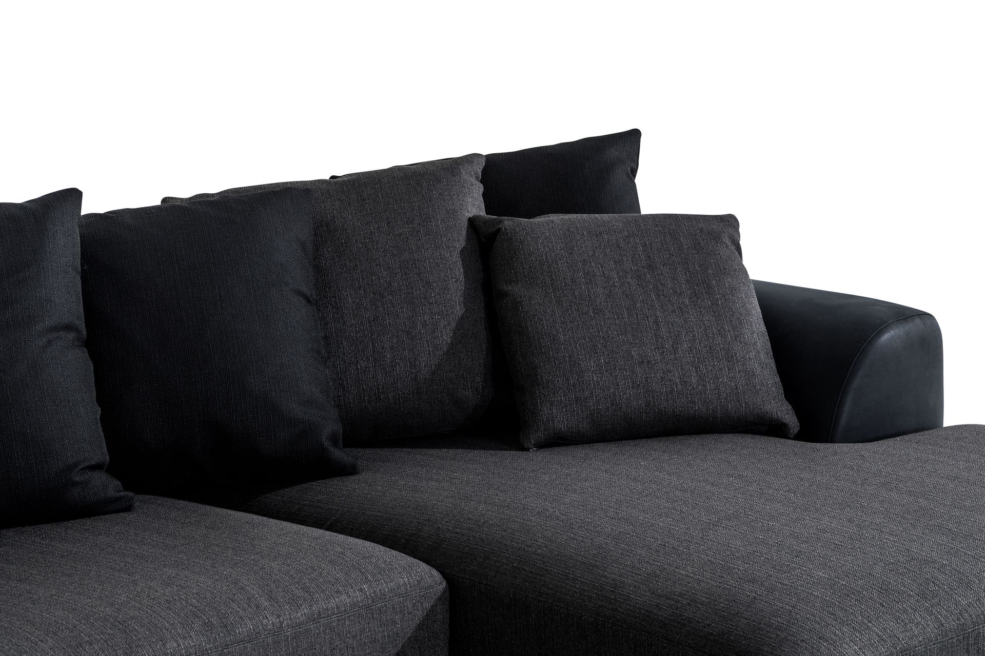 Cuba 5-seters Venstrevendt U-formet Sofa med Divan og Sjeselong i Kunstlær/Stoff inkl. Pynteputer - Svart / Grå - Møbler - Sofaer - U-sofa