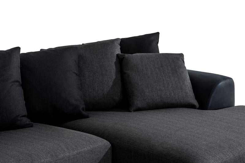 Cuba 5-seters Venstrevendt U-formet Sofa med Divan og Sjeselong i Kunstlær/Stoff inkl. Pynteputer - Svart / Grå - Møbler - Sofaer - U-sofa