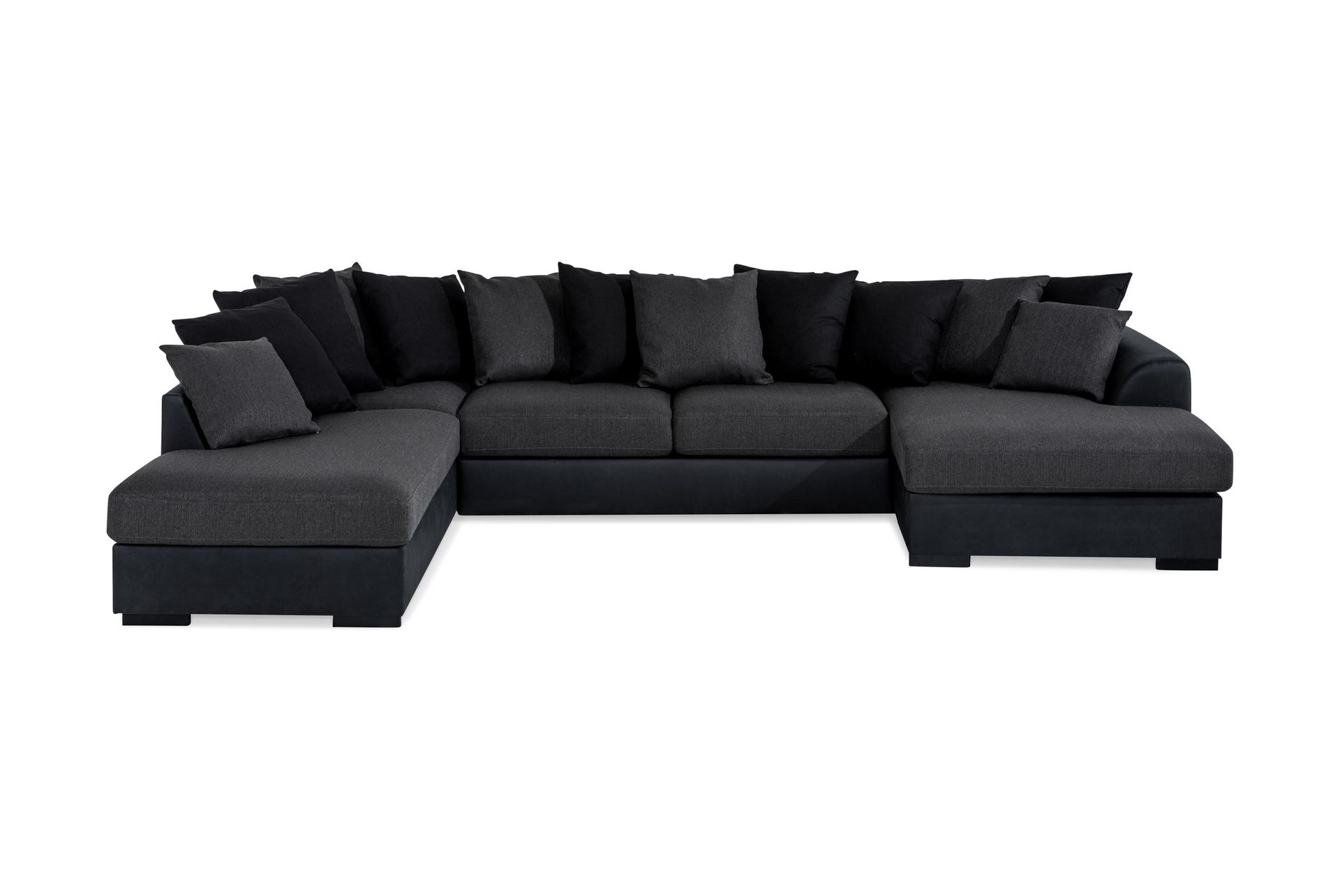 Cuba 5-seters Venstrevendt U-formet Sofa med Divan og Sjeselong i Kunstlær/Stoff inkl. Pynteputer - Svart / Grå - Møbler - Sofaer - U-sofa