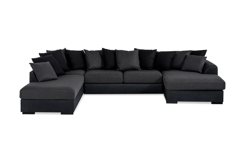 Cuba 5-seters Venstrevendt U-formet Sofa med Divan og Sjeselong i Kunstlær/Stoff inkl. Pynteputer - Svart / Grå - Møbler - Sofaer - U-sofa
