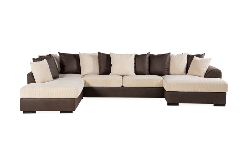 Cuba 5-seters Venstrevendt U-formet Sofa med Divan og Sjeselong i Manchester/Kunstlær inkl. Pynteputer - Brun / Beige - Møbler - Sofaer - U-sofa