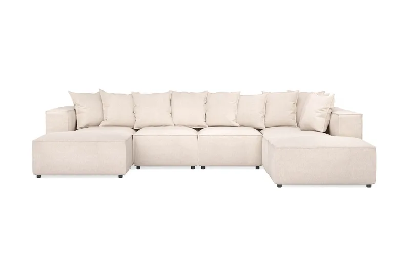 Cubo 5-seters U-formet Dyp Modulsofa med Divan og Sjeselong i Fløyel - Beige - Møbler - Sofaer - U-sofa
