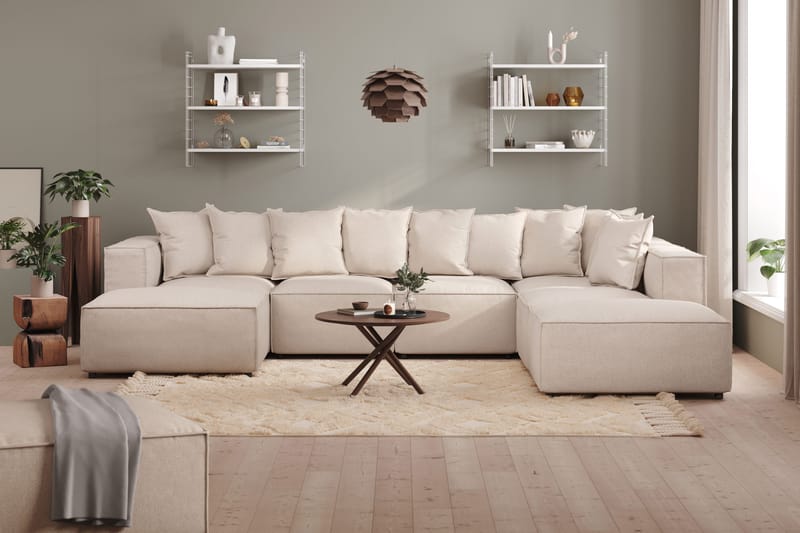 Cubo 5-seters U-formet Dyp Modulsofa med Divan og Sjeselong i Fløyel - Beige - Møbler - Sofaer - U-sofa