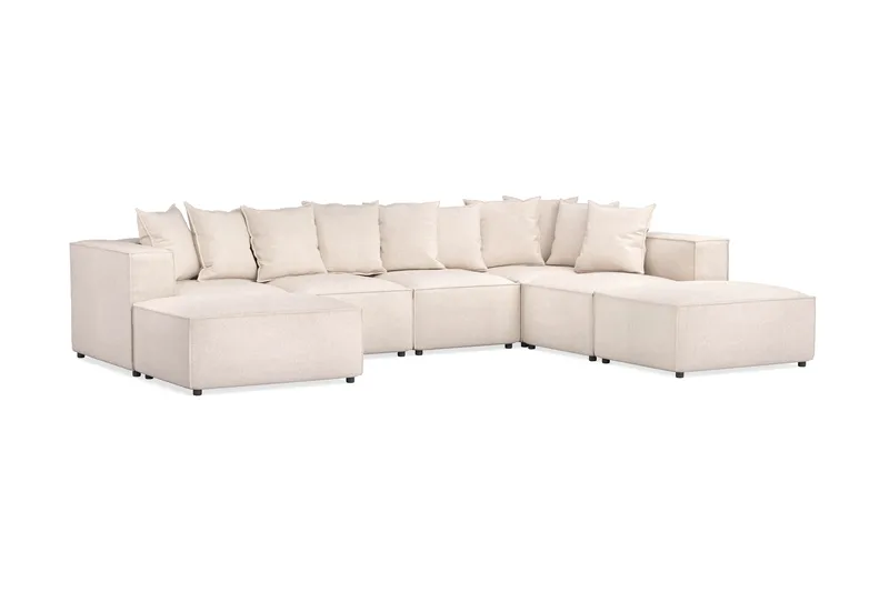 Cubo 5-seters U-formet Dyp Modulsofa med Divan og Sjeselong i Fløyel - Beige - Møbler - Sofaer - U-sofa