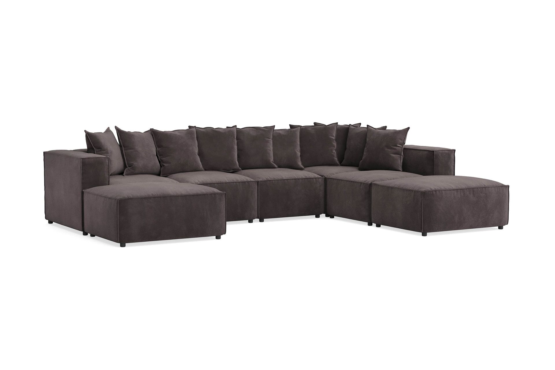 Cubo 5-seters U-formet Dyp Modulsofa med Divan og Sjeselong i Fløyel - Mørk grå - Møbler - Sofaer - U-sofa