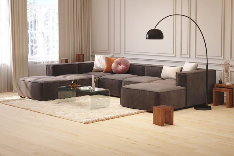 Cubo 5-seters U-formet Dyp Modulsofa med Divan og Sjeselong i Fløyel - Mørk grå - Møbler - Sofaer - U-sofa