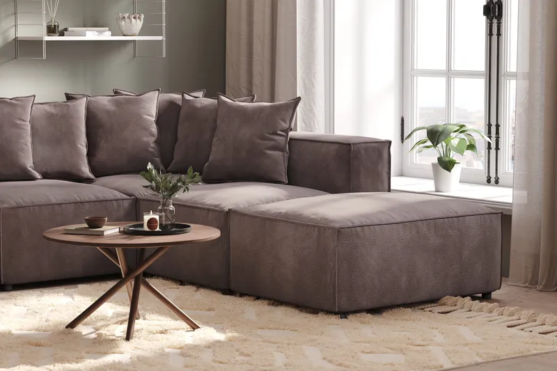 Cubo 5-seters U-formet Dyp Modulsofa med Divan og Sjeselong i Fløyel - Mørk grå - Møbler - Sofaer - U-sofa