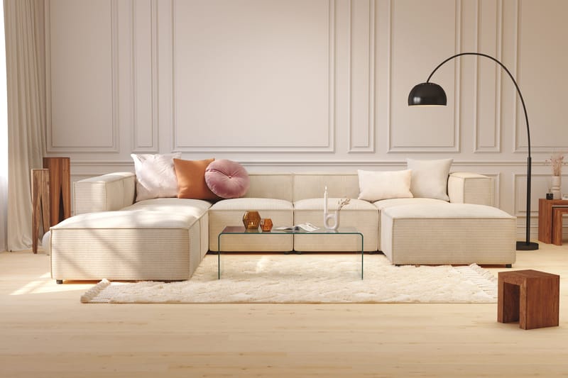 Cubo 5-seters U-formet Dyp Modulsofa med Divan og Sjeselong i Manchester - Beige - Møbler - Sofaer - U-sofa