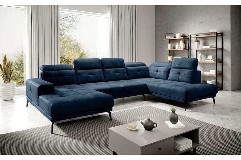 Devender Sofa m. Divan og Sjeselong - Blå - U-sofa