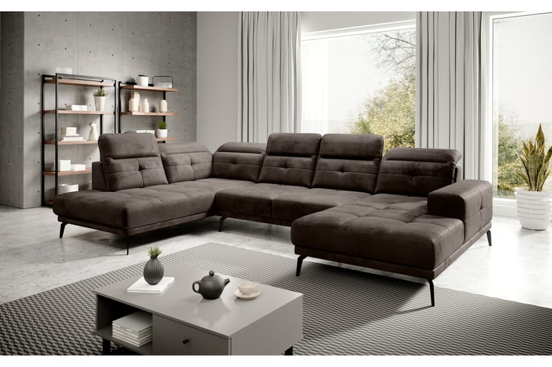 Devender Sofa m. Divan og Sjeselong - Brun - U-sofa