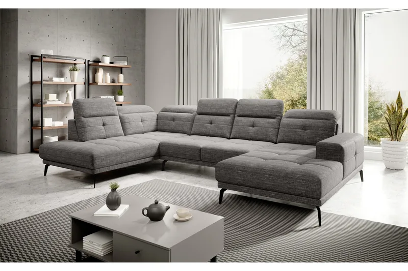 Devender Sofa m. Divan og Sjeselong - Grå - Møbler - Sofaer - U-sofa