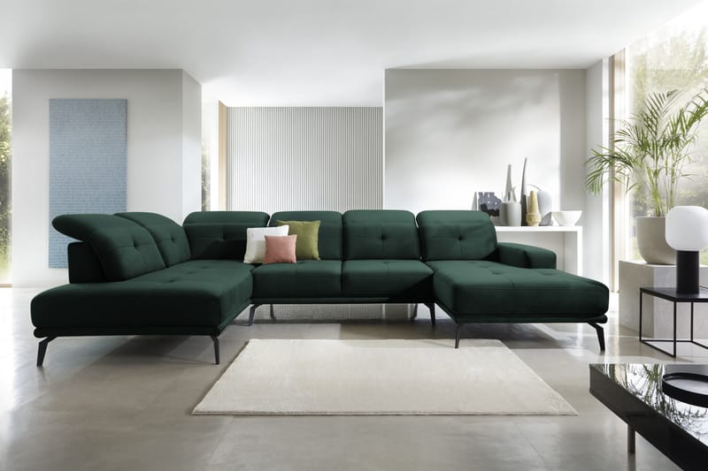 Devender Sofa m. Divan og Sjeselong - Grønn - U-sofa