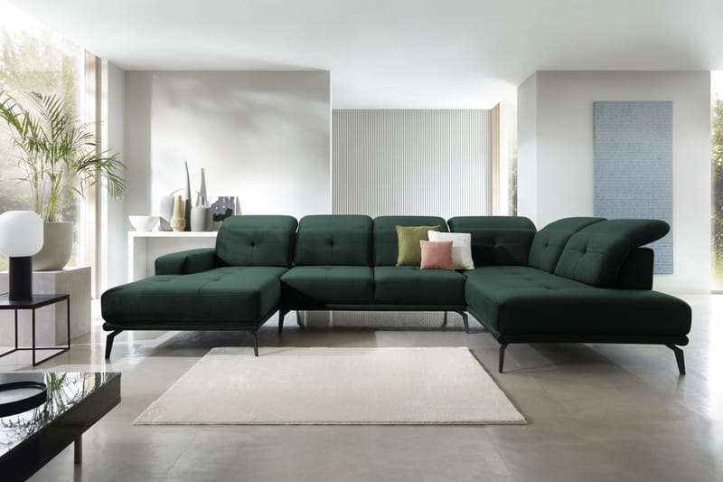 Devender Sofa m. Divan og Sjeselong - Grønn - U-sofa