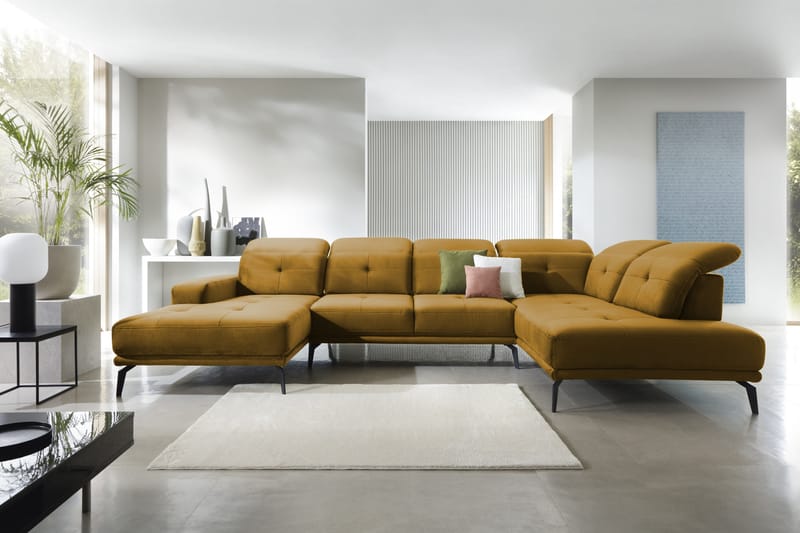 Devender Sofa m. Divan og Sjeselong - Gul - U-sofa