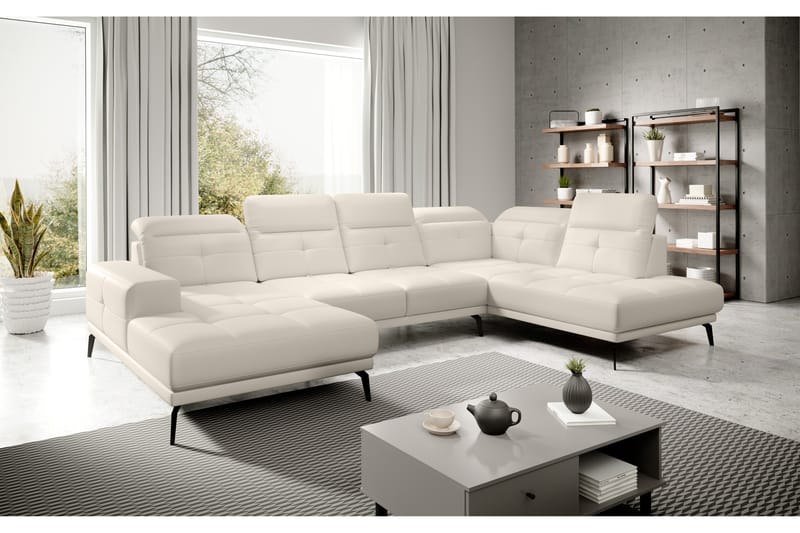 Devender Sofa m. Divan og Sjeselong - Kremhvit - U-sofa