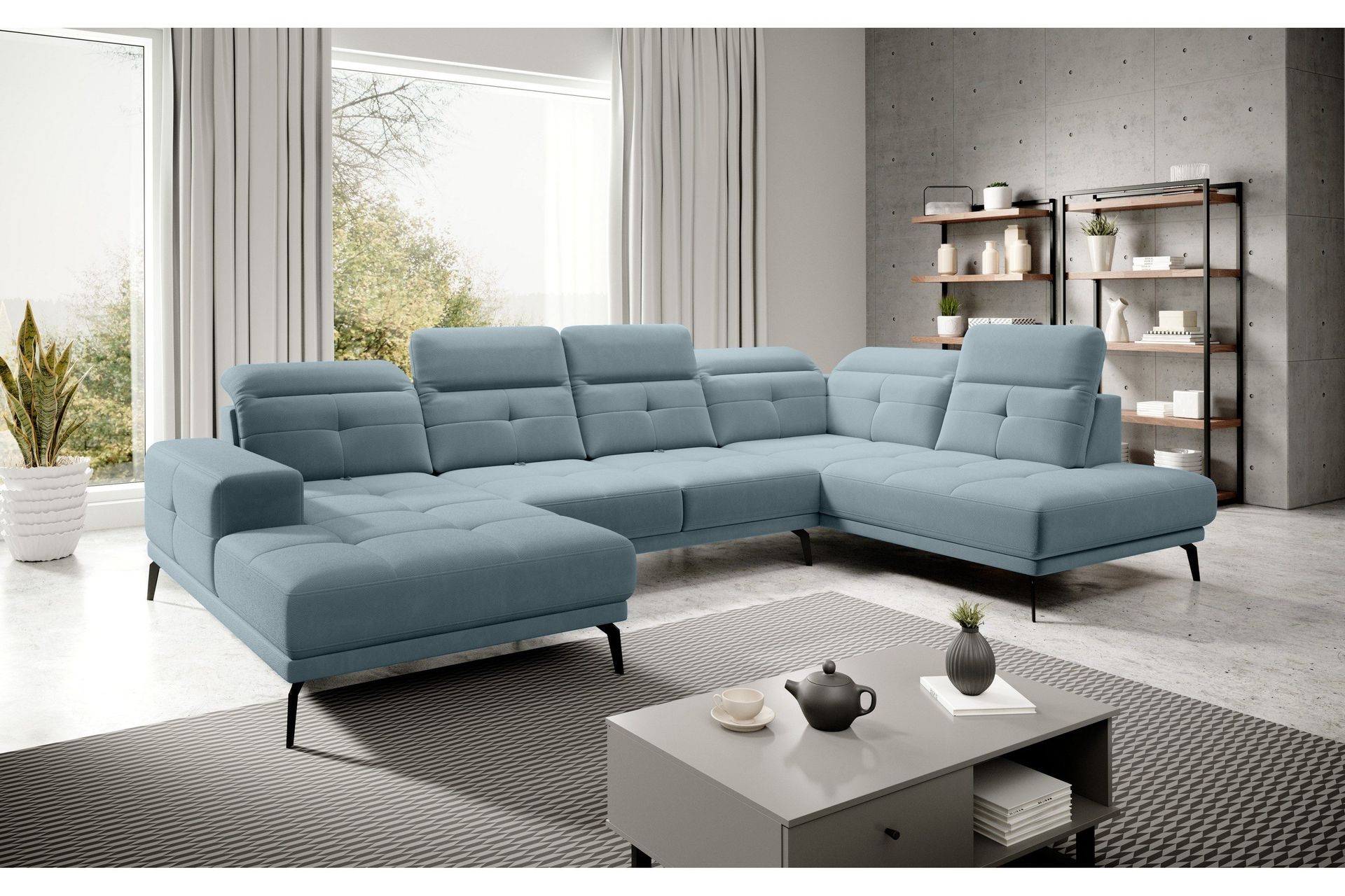 Devender Sofa m. Divan og Sjeselong - Lyseblå