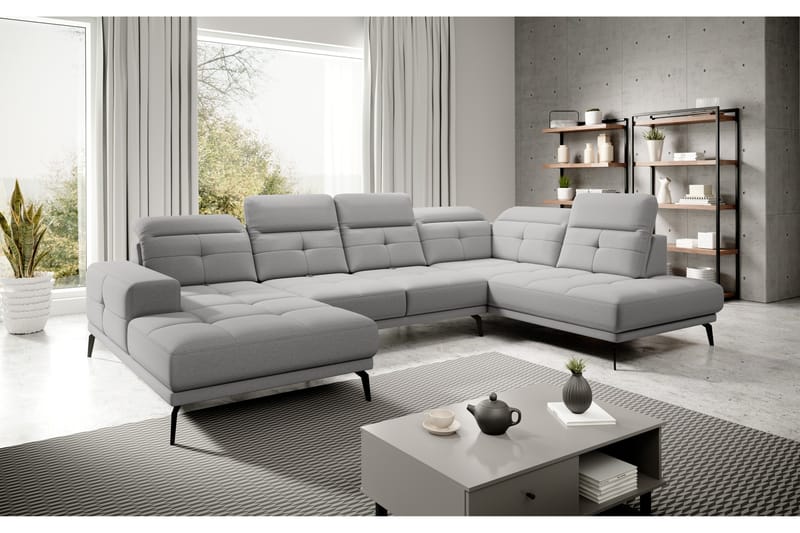 Devender Sofa m. Divan og Sjeselong - Lysegrå - U-sofa