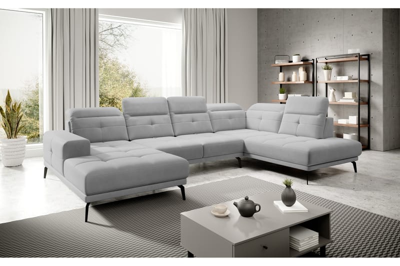 Devender Sofa m. Divan og Sjeselong - Lysegrå - U-sofa