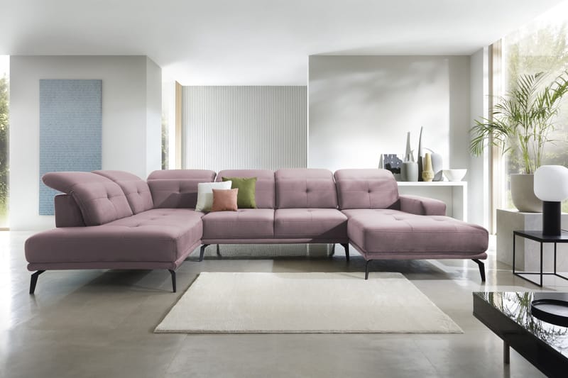 Devender Sofa m. Divan og Sjeselong - Lyserosa - U-sofa