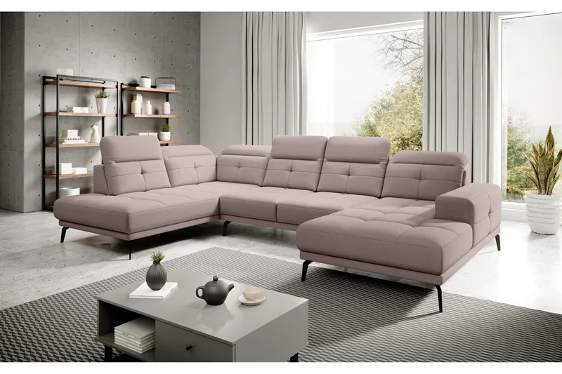 Devender Sofa m. Divan og Sjeselong - Lyserosa - Møbler - Sofaer - U-sofa