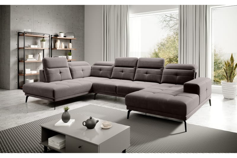 Devender Sofa m. Divan og Sjeselong - Mørkegrå - U-sofa