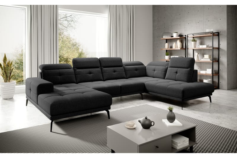 Devender Sofa m. Divan og Sjeselong - Mørkegrå - U-sofa