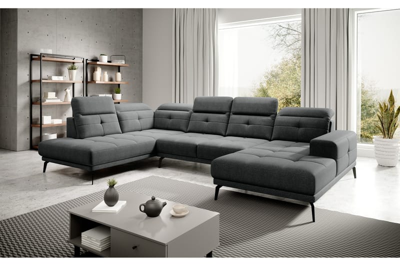 Devender Sofa m. Divan og Sjeselong - Mørkegrå - U-sofa