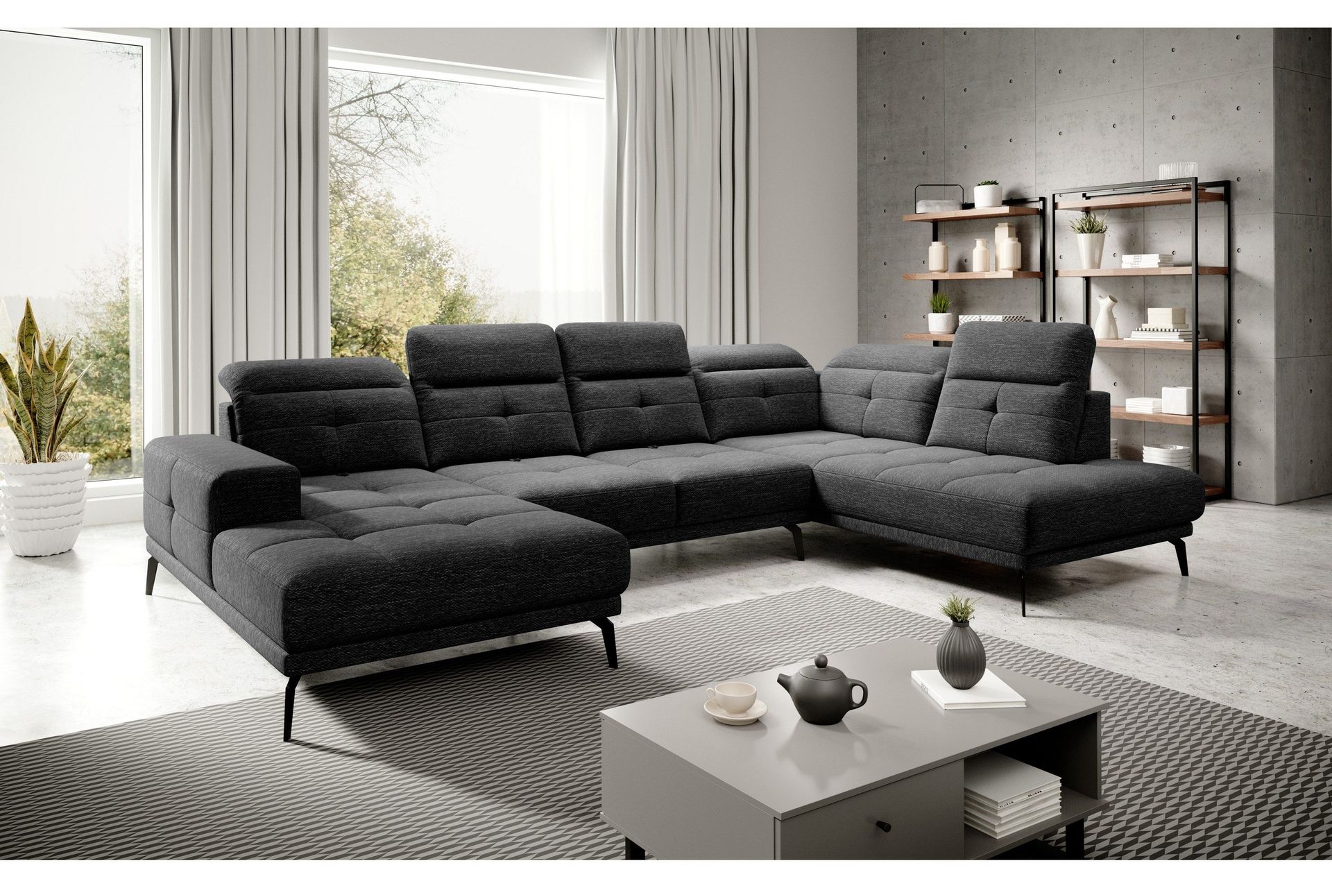 Devender Sofa m. Divan og Sjeselong - Mørkegrå