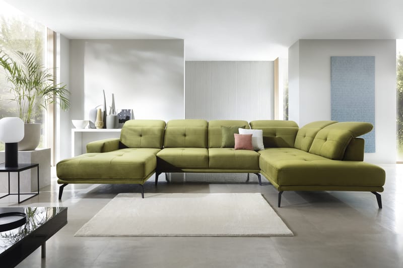 Devender Sofa m. Divan og Sjeselong - Olivengrønn - U-sofa