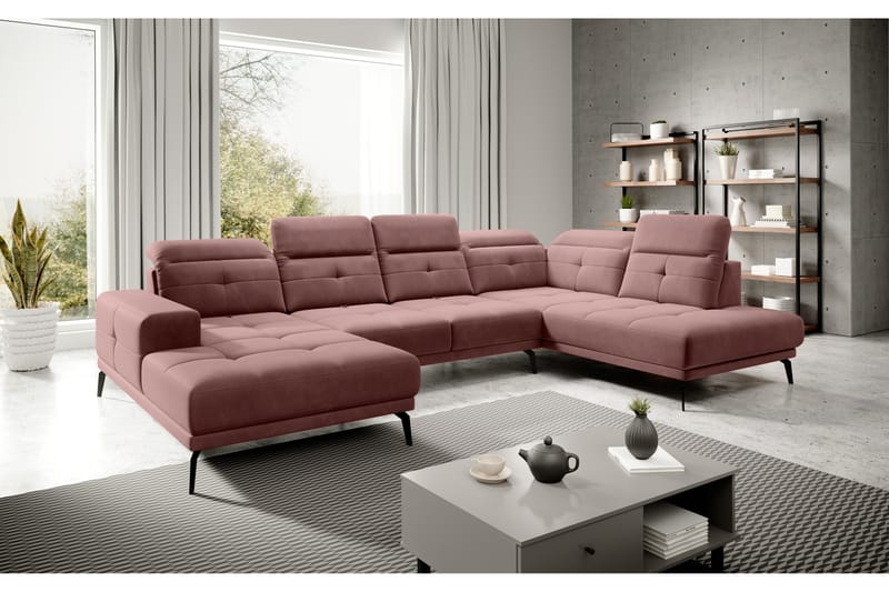Devender Sofa m. Divan og Sjeselong - Rosa - U-sofa