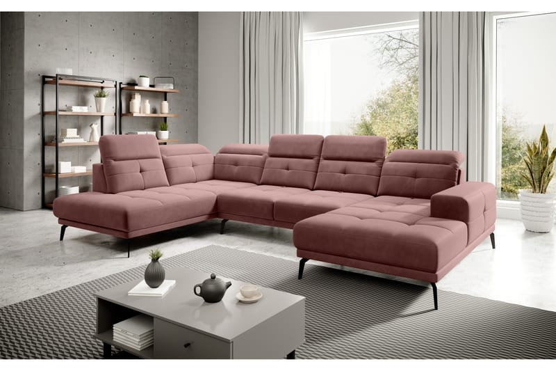 Devender Sofa m. Divan og Sjeselong - Rosa - U-sofa