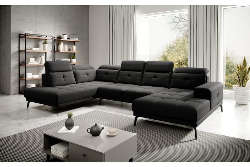 Devender Sofa m. Divan og Sjeselong - Svart - Møbler - Sofaer - U-sofa